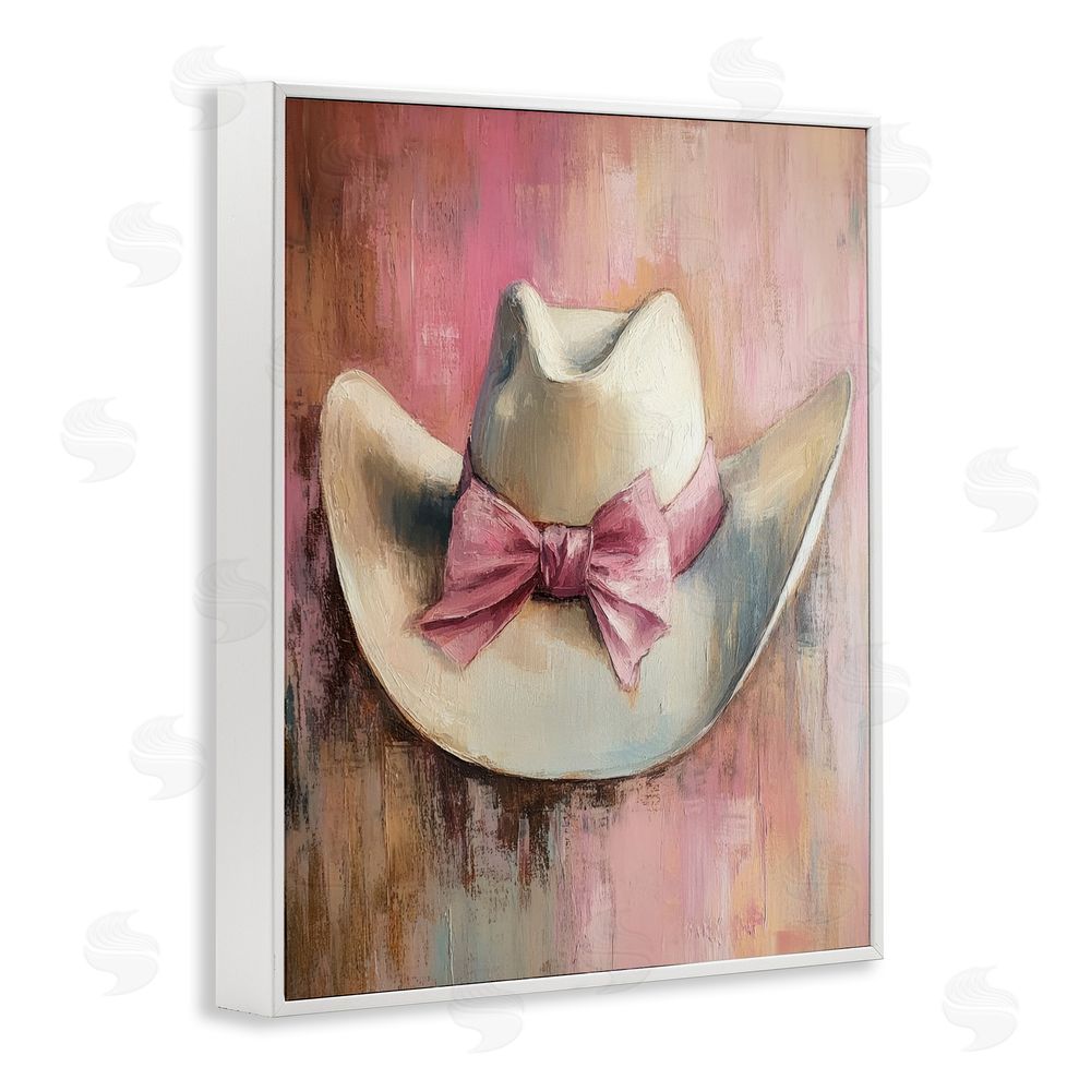 Petal Prints Design Cowgirl Hat with Bow over Pink White Framed Giclee Wall Art Print