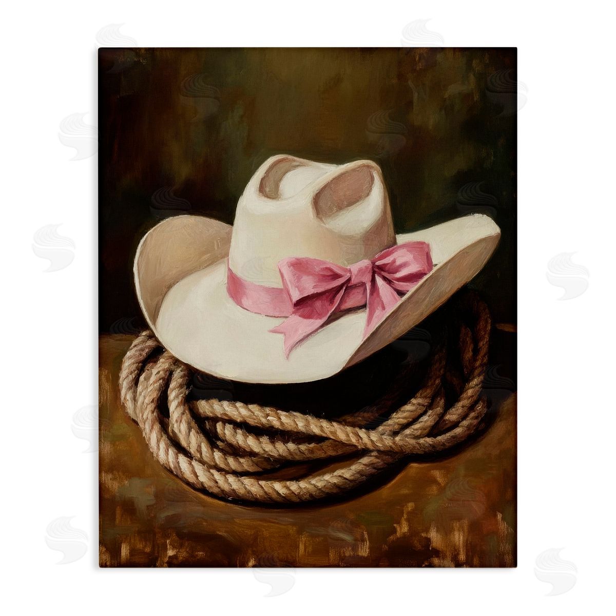 Petal Prints Design Cowgirl Hat Bow and Lasso Canvas Wall Art Print
