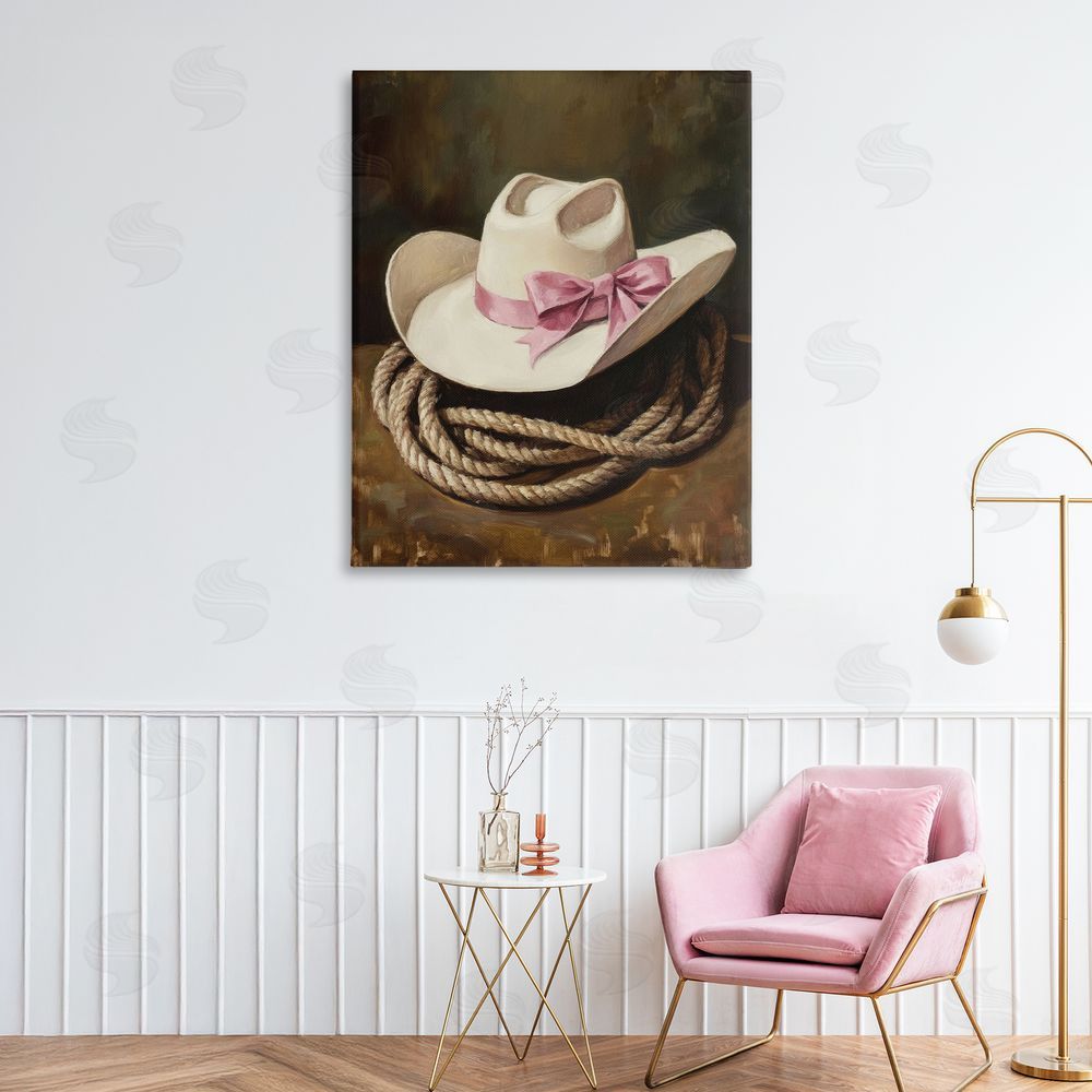 Petal Prints Design Cowgirl Hat Bow and Lasso Canvas Art on Wall