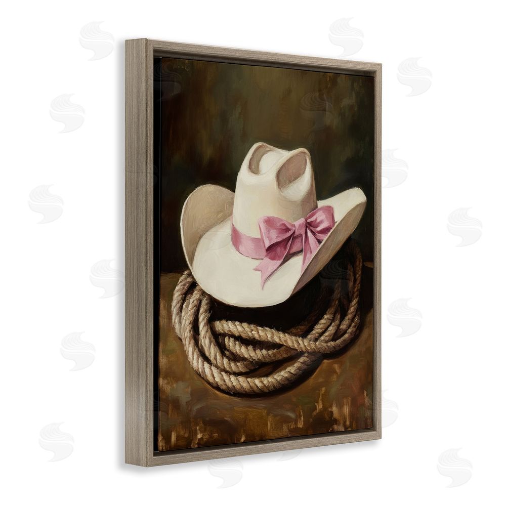 Petal Prints Design Cowgirl Hat Bow and Lasso Brown Floating Frame Canvas Wall Art Print
