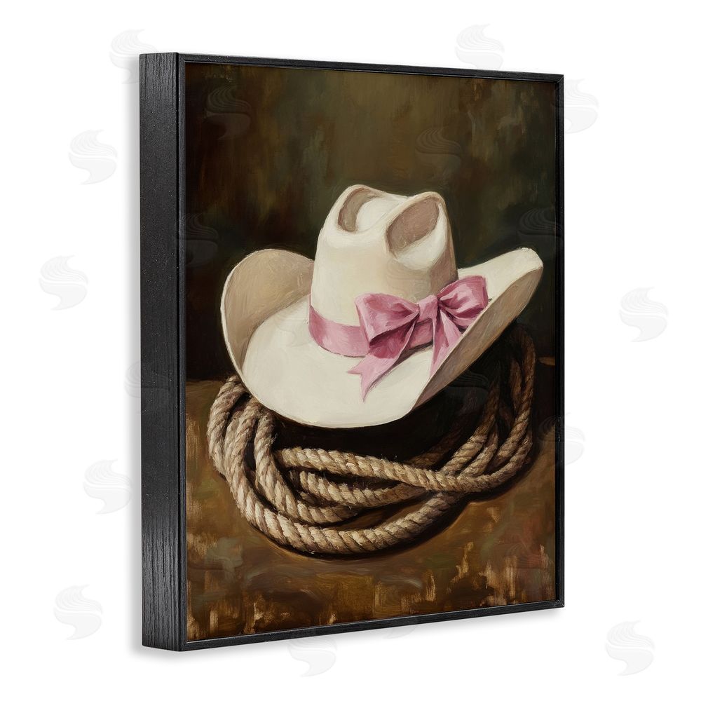Petal Prints Design Cowgirl Hat Bow and Lasso Black Framed Giclee Wall Art Print