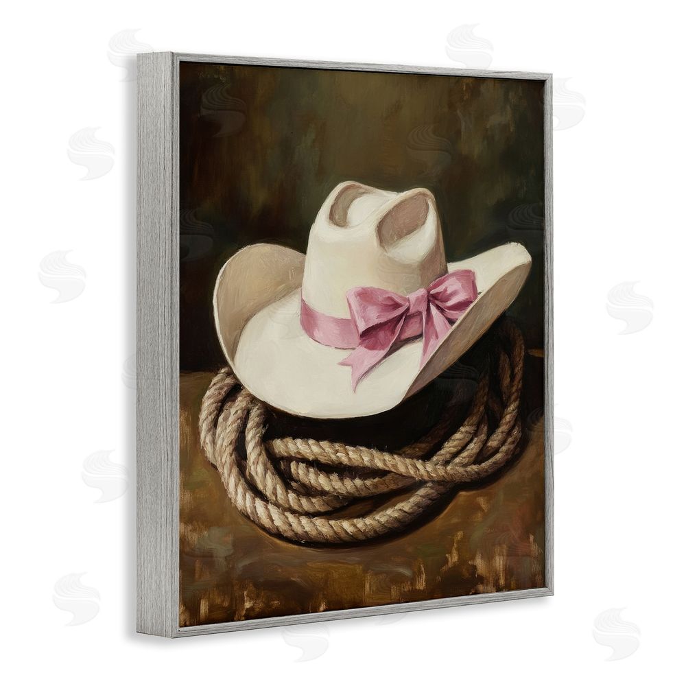 Petal Prints Design Cowgirl Hat Bow and Lasso Gray Framed Giclee Wall Art Print