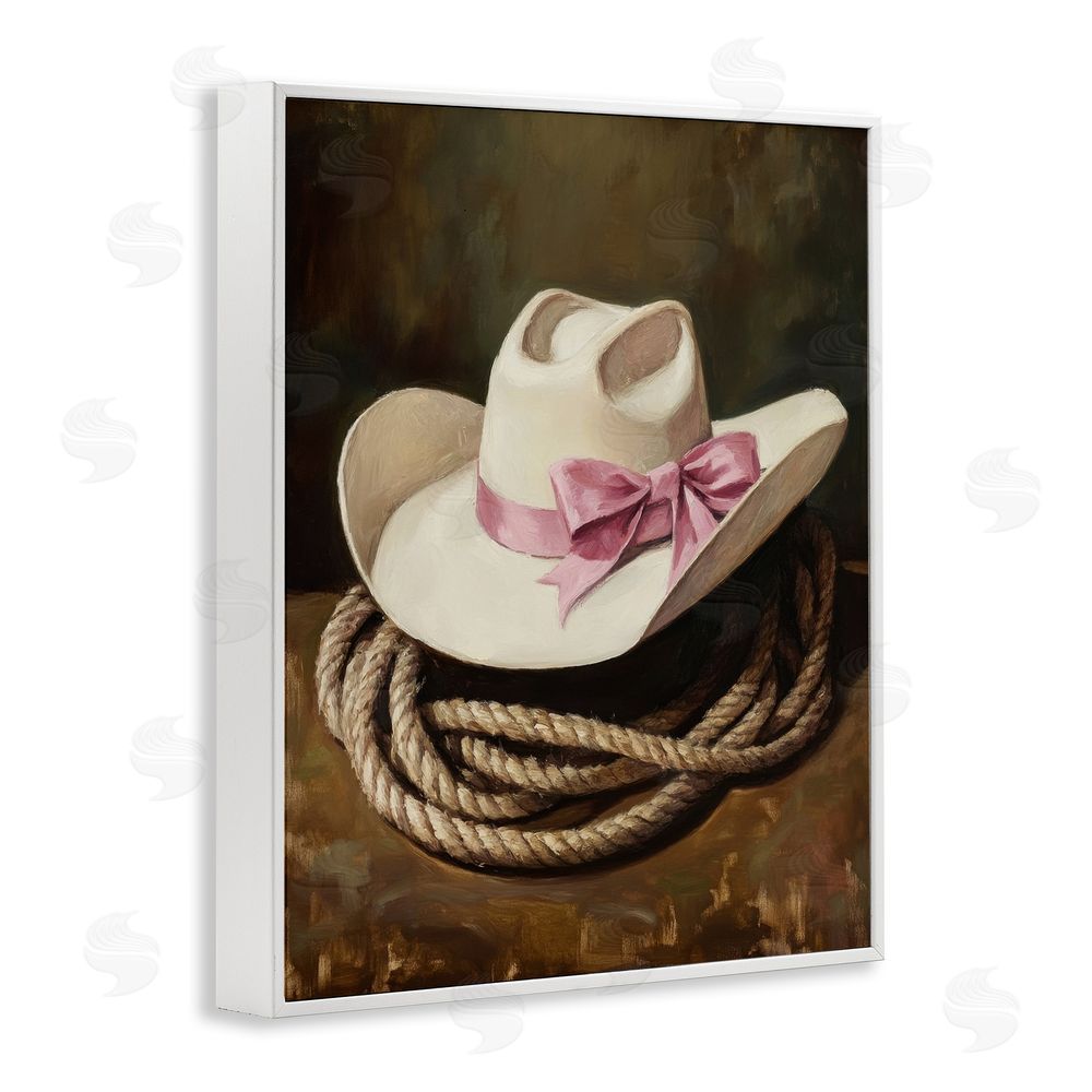 Petal Prints Design Cowgirl Hat Bow and Lasso White Framed Giclee Wall Art Print