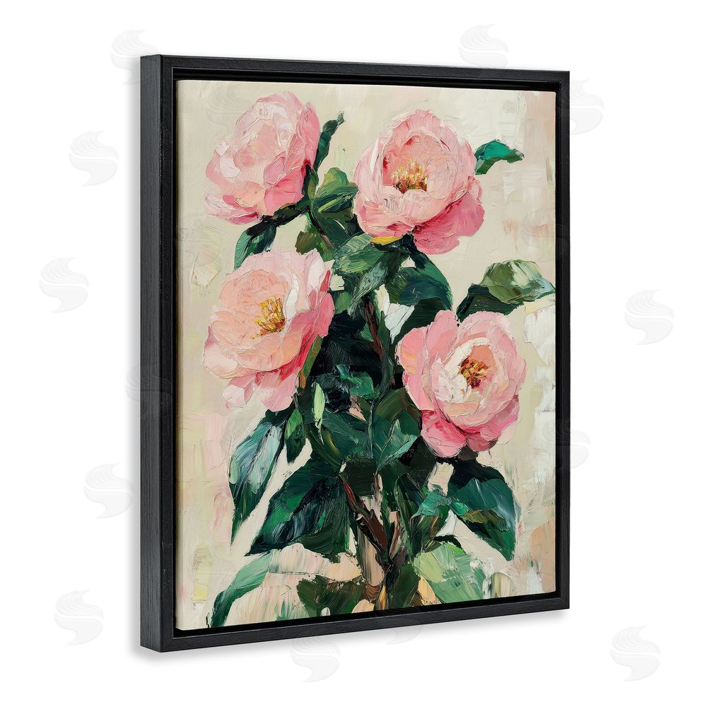 Petal Prints Design Painted Pink Poppies Blooming Black Floating Frame Canvas Wall Art Print