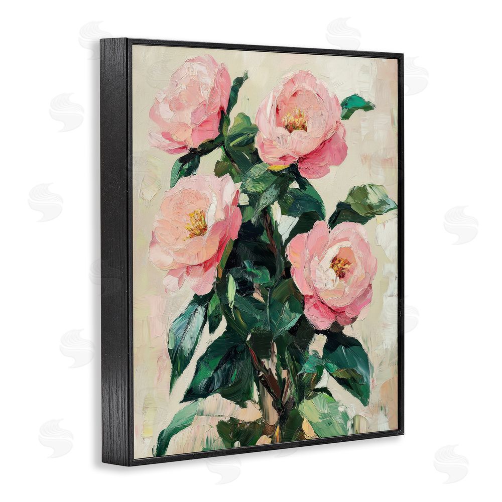 Petal Prints Design Painted Pink Poppies Blooming Black Framed Giclee Wall Art Print