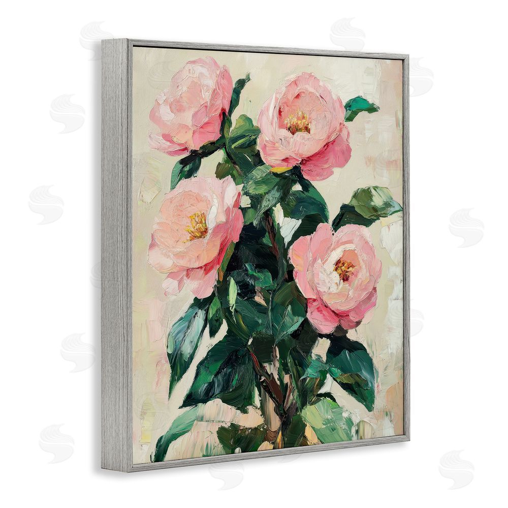Petal Prints Design Painted Pink Poppies Blooming Gray Framed Giclee Wall Art Print