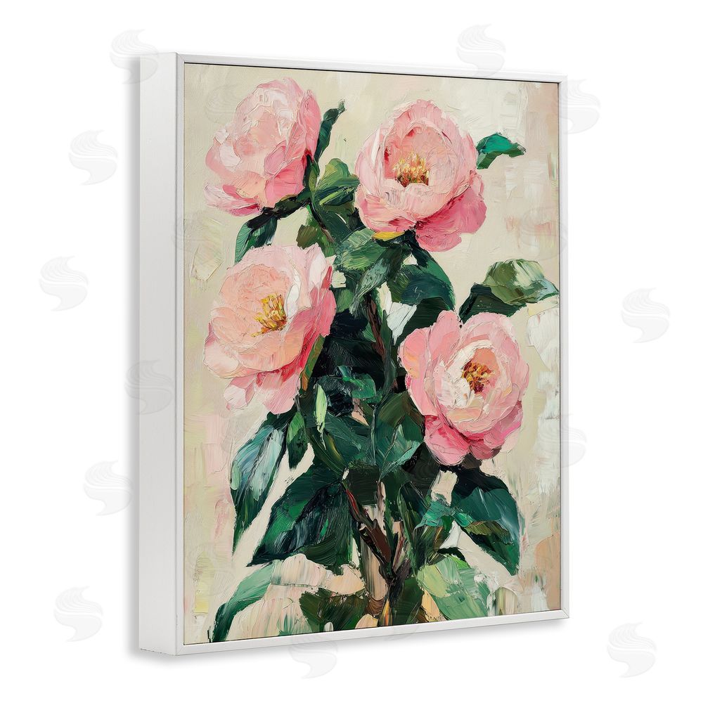 Petal Prints Design Painted Pink Poppies Blooming White Framed Giclee Wall Art Print