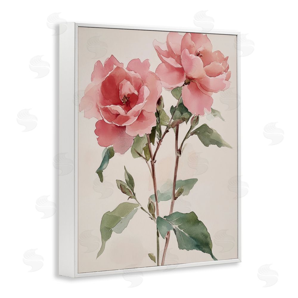 Petal Prints Design Watercolor Roses Pink Floras White Framed Giclee Wall Art Print