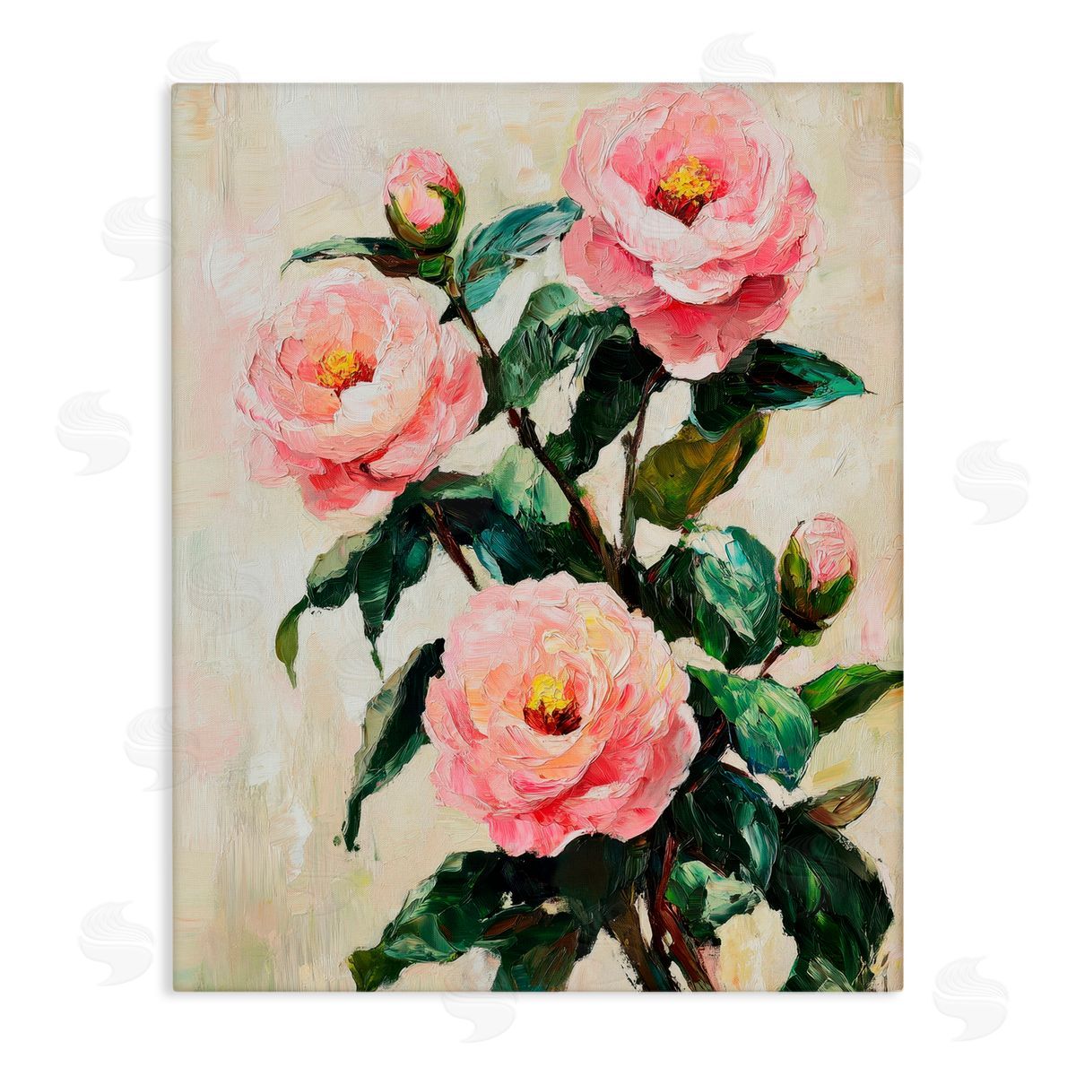 Petal Prints Design Painted Pink Poppies with Buds Canvas Wall Art Print