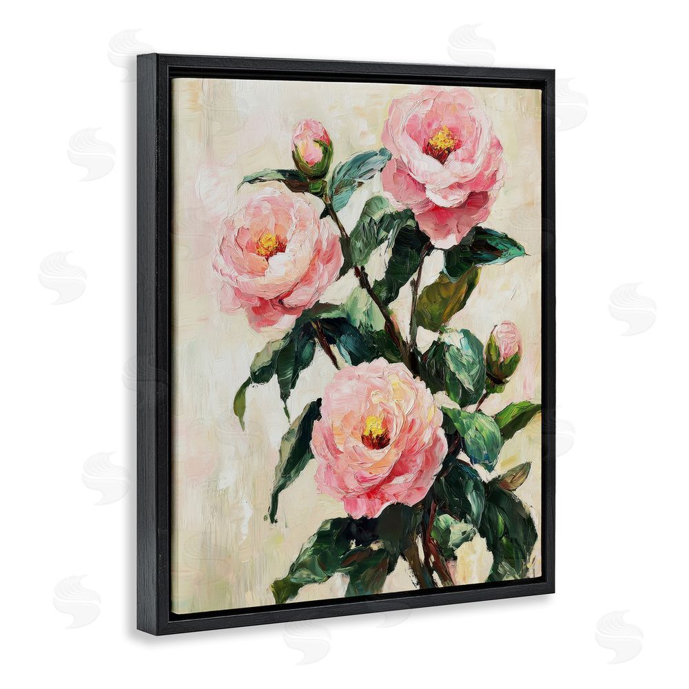 Petal Prints Design Painted Pink Poppies with Buds Black Floating Frame Canvas Wall Art Print