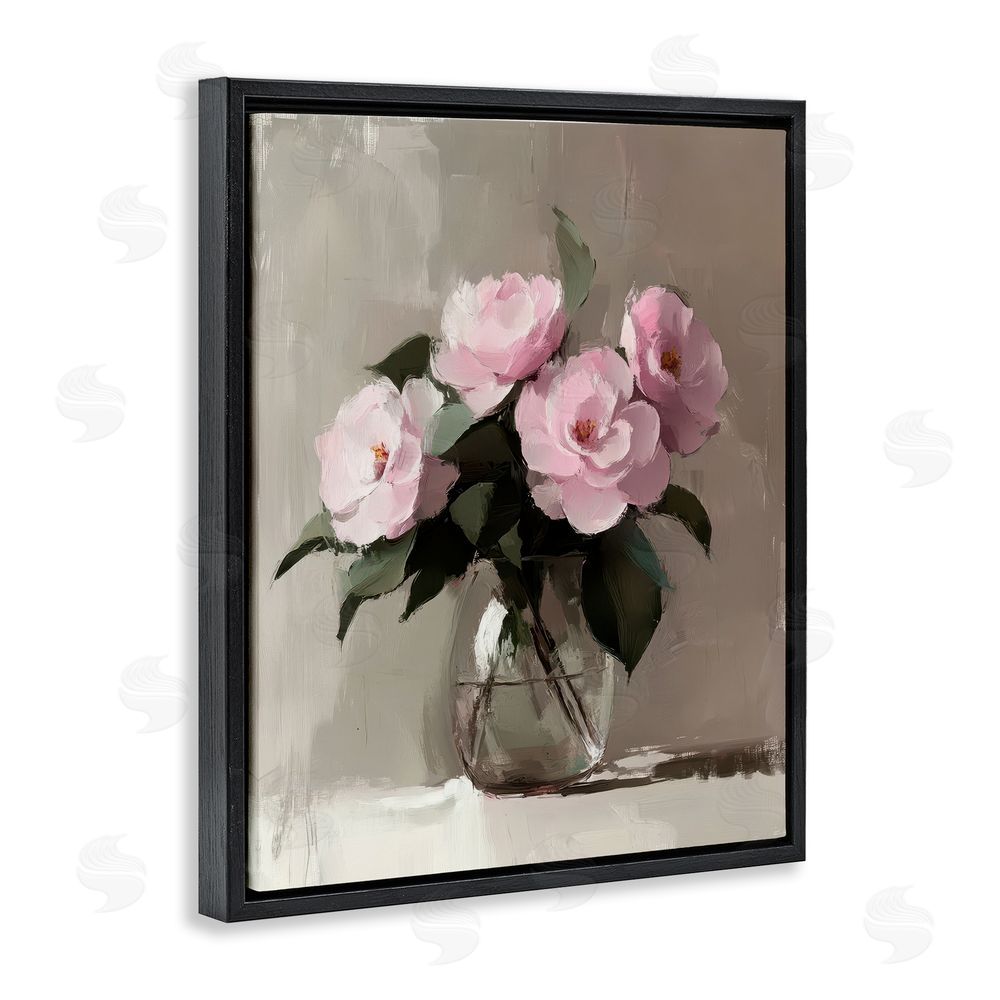 Petal Prints Design Painted Pink Floral Bouquet Black Floating Frame Canvas Wall Art Print