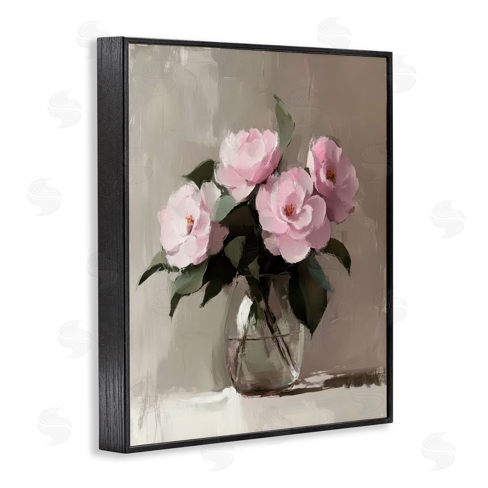 Petal Prints Design Painted Pink Floral Bouquet Black Framed Giclee Wall Art Print