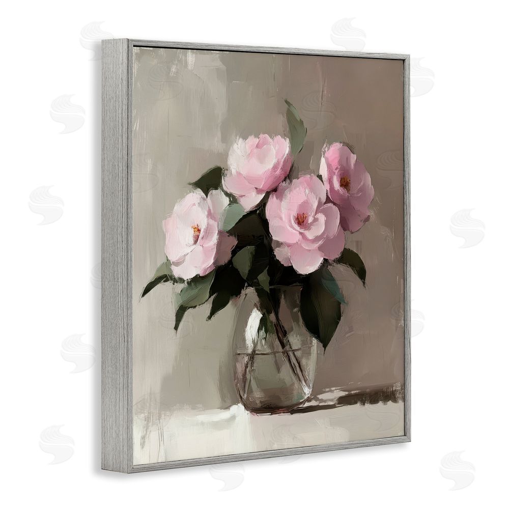 Petal Prints Design Painted Pink Floral Bouquet Gray Framed Giclee Wall Art Print