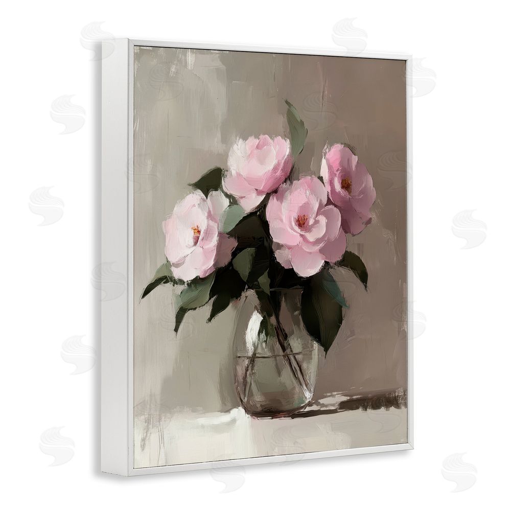 Petal Prints Design Painted Pink Floral Bouquet White Framed Giclee Wall Art Print