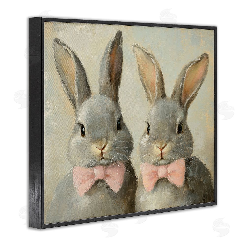 Petal Prints Design Pink Bowtie Bunny Pair Black Framed Giclee Wall Art Print