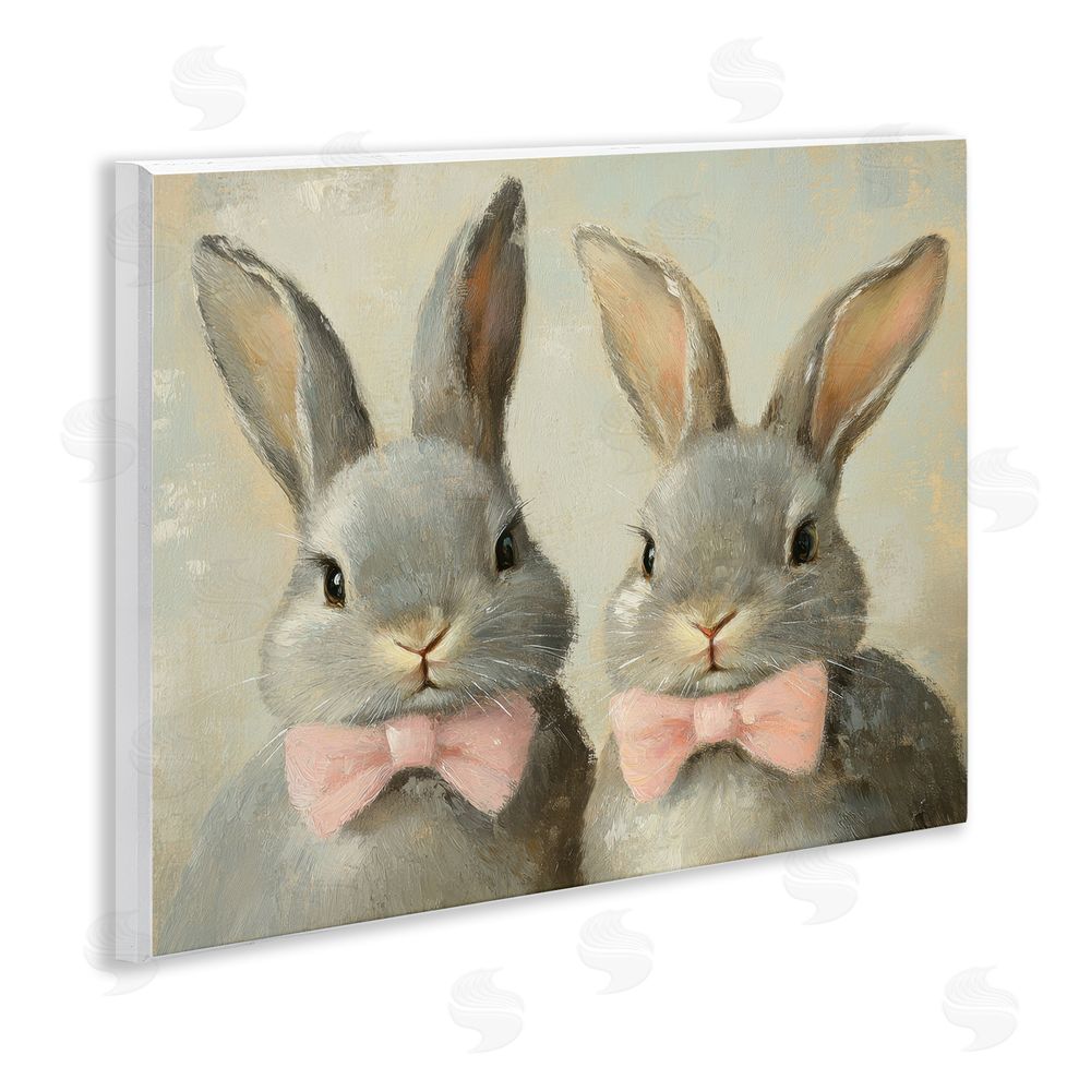 Petal Prints Design Pink Bowtie Bunny Pair Wall Plaque Art Print