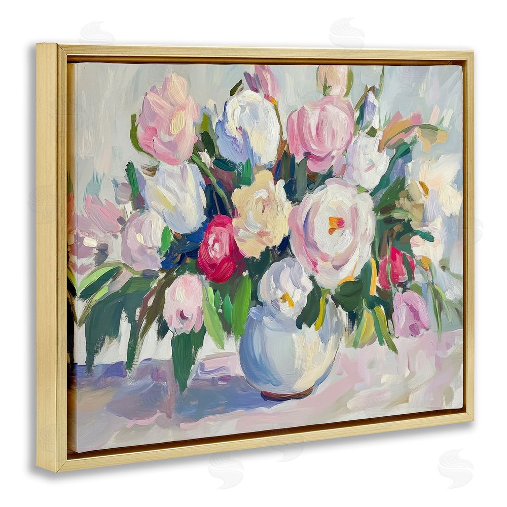 Petal Prints Design Abstract Colorful Bouquet Pastel Gold Floating Frame Canvas Wall Art Print