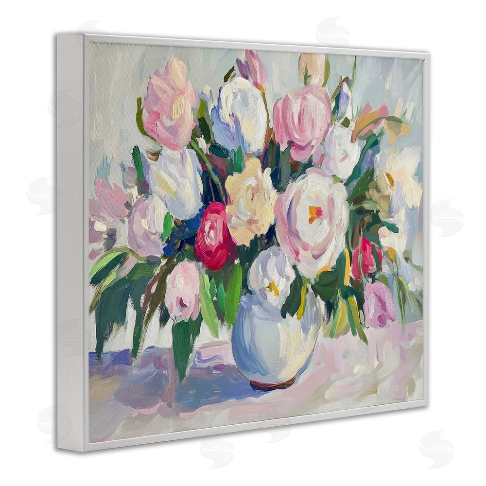 Petal Prints Design Abstract Colorful Bouquet Pastel White Framed Giclee Wall Art Print