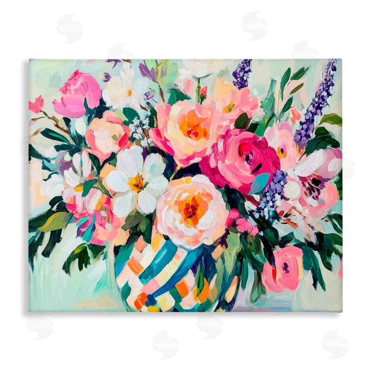 Petal Prints Design Colorful Bouquet in Spring Vase Canvas Wall Art Print