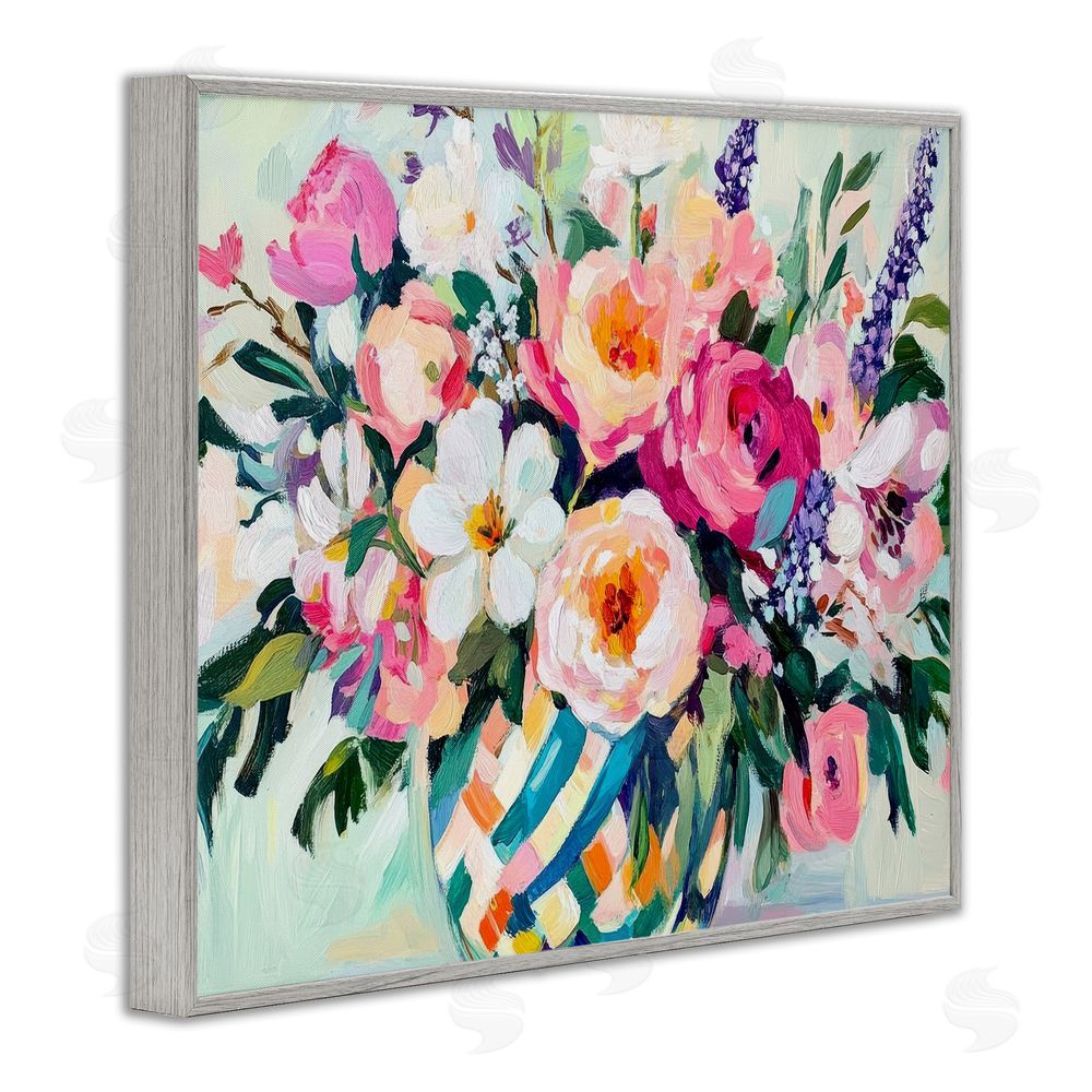 Petal Prints Design Colorful Bouquet in Spring Vase Gray Framed Giclee Wall Art Print