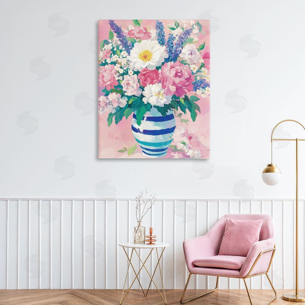 Petal Prints Design Springtime Joy Florals over Pink Canvas Art on Wall