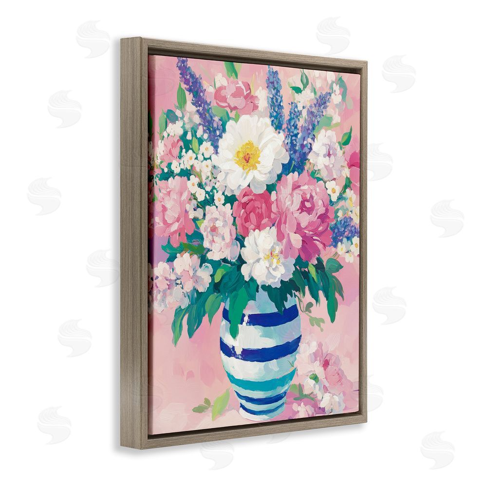 Petal Prints Design Springtime Joy Florals over Pink Brown Floating Frame Canvas Wall Art Print