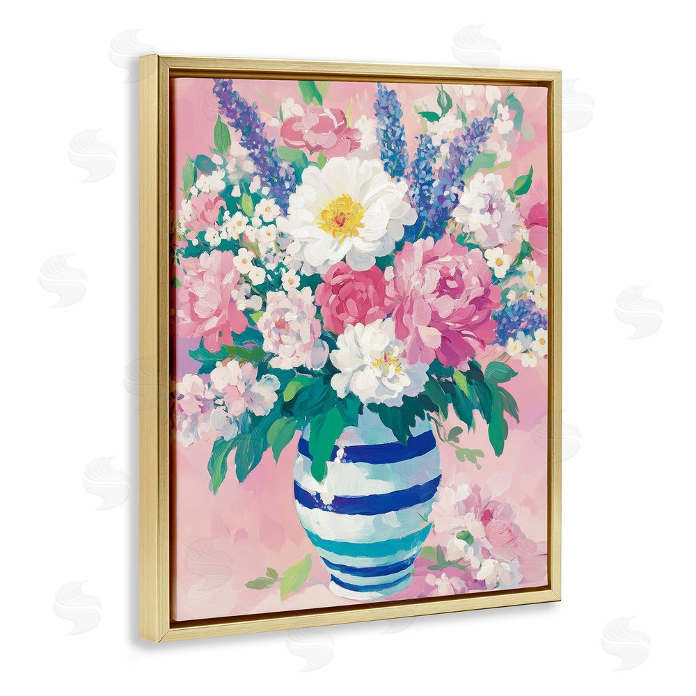 Petal Prints Design Springtime Joy Florals over Pink Gold Floating Frame Canvas Wall Art Print