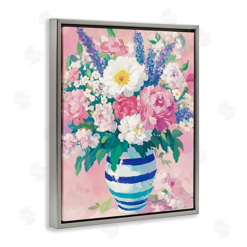 Petal Prints Design Springtime Joy Florals over Pink Gray Floating Frame Canvas Wall Art Print