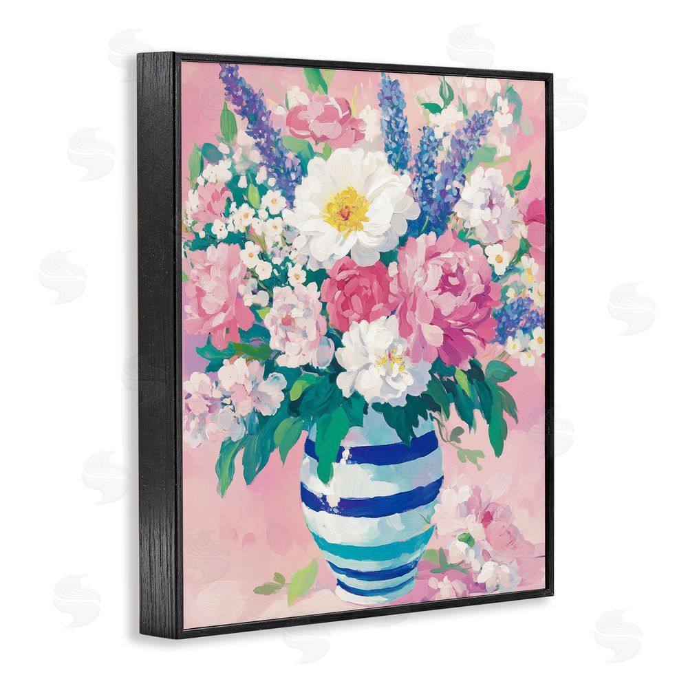 Petal Prints Design Springtime Joy Florals over Pink Black Framed Giclee Wall Art Print