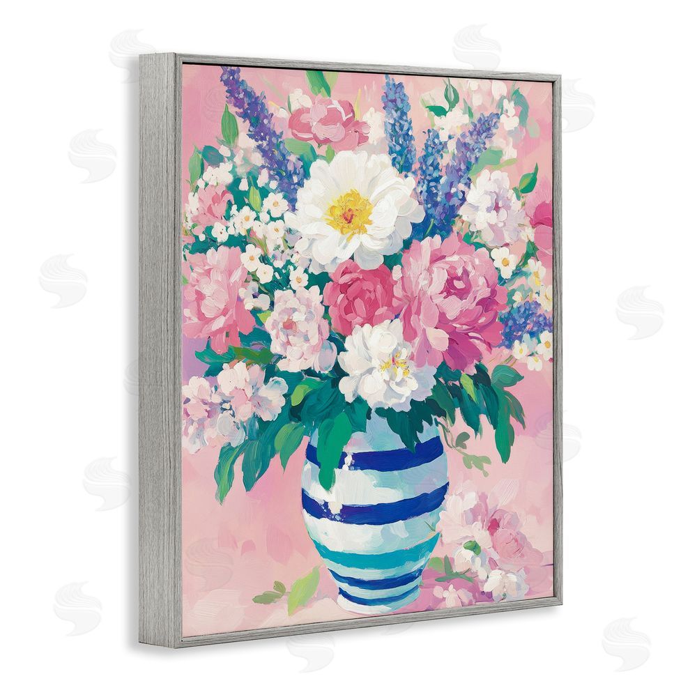 Petal Prints Design Springtime Joy Florals over Pink Gray Framed Giclee Wall Art Print