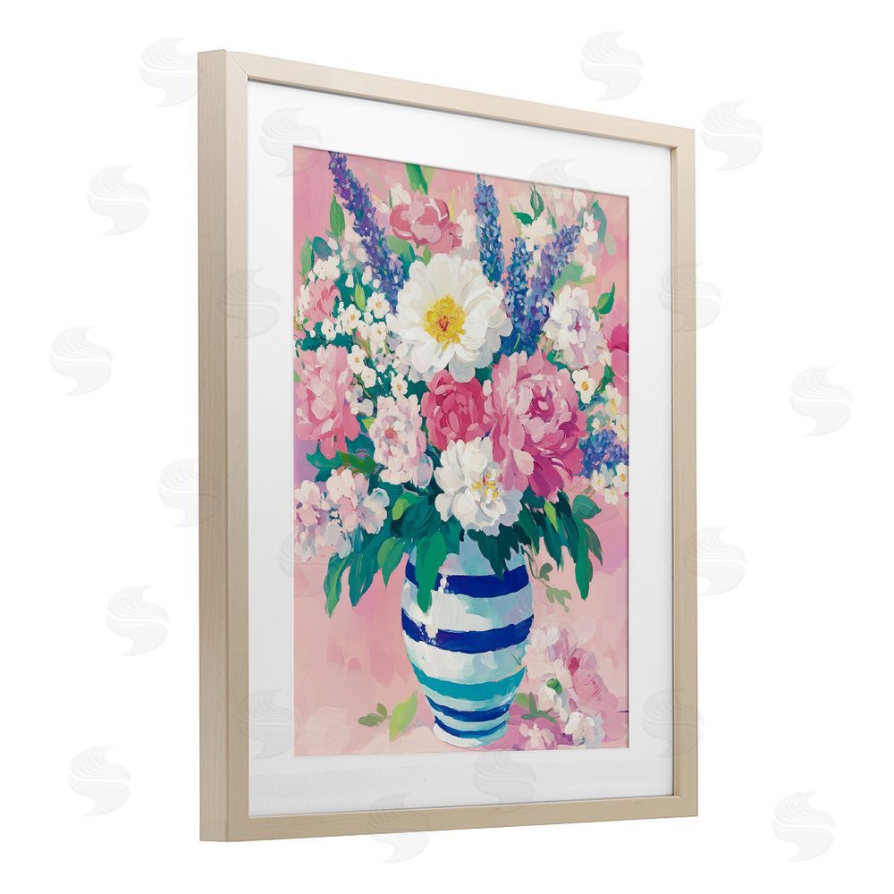 Petal Prints Design Springtime Joy Florals over Pink Birch Framed Print Under Glass with White Mat Wall Art
