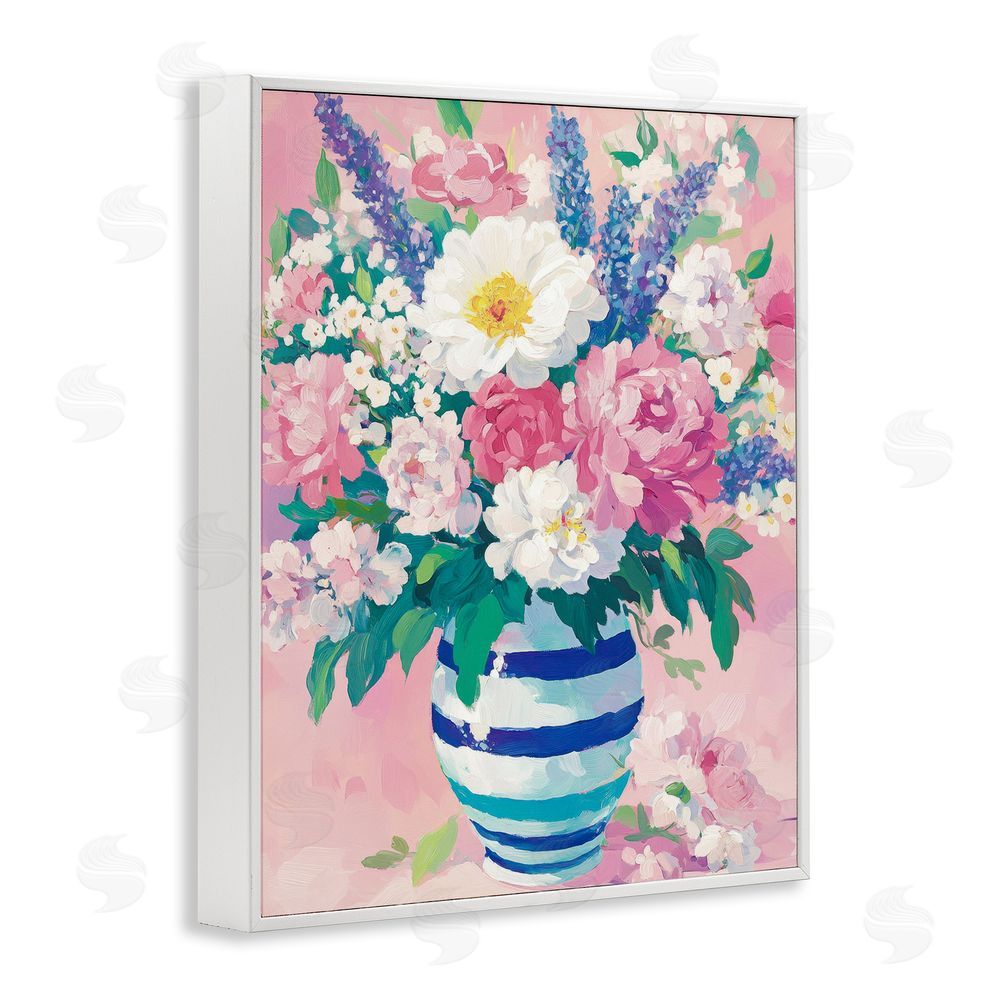 Petal Prints Design Springtime Joy Florals over Pink White Framed Giclee Wall Art Print