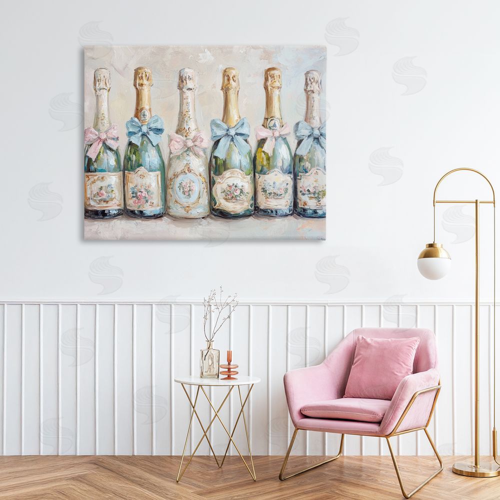 Petal Prints Design Victorian Bow Champagne Bottles Canvas Art on Wall