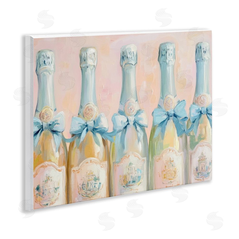 Petal Prints Design Pastel Blue Champagne Bottles Wall Plaque Art Print