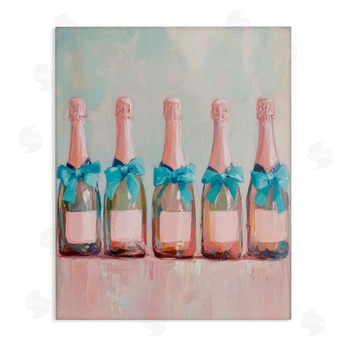 Petal Prints Design Pink and Blue Champagne Bottles Canvas Wall Art Print
