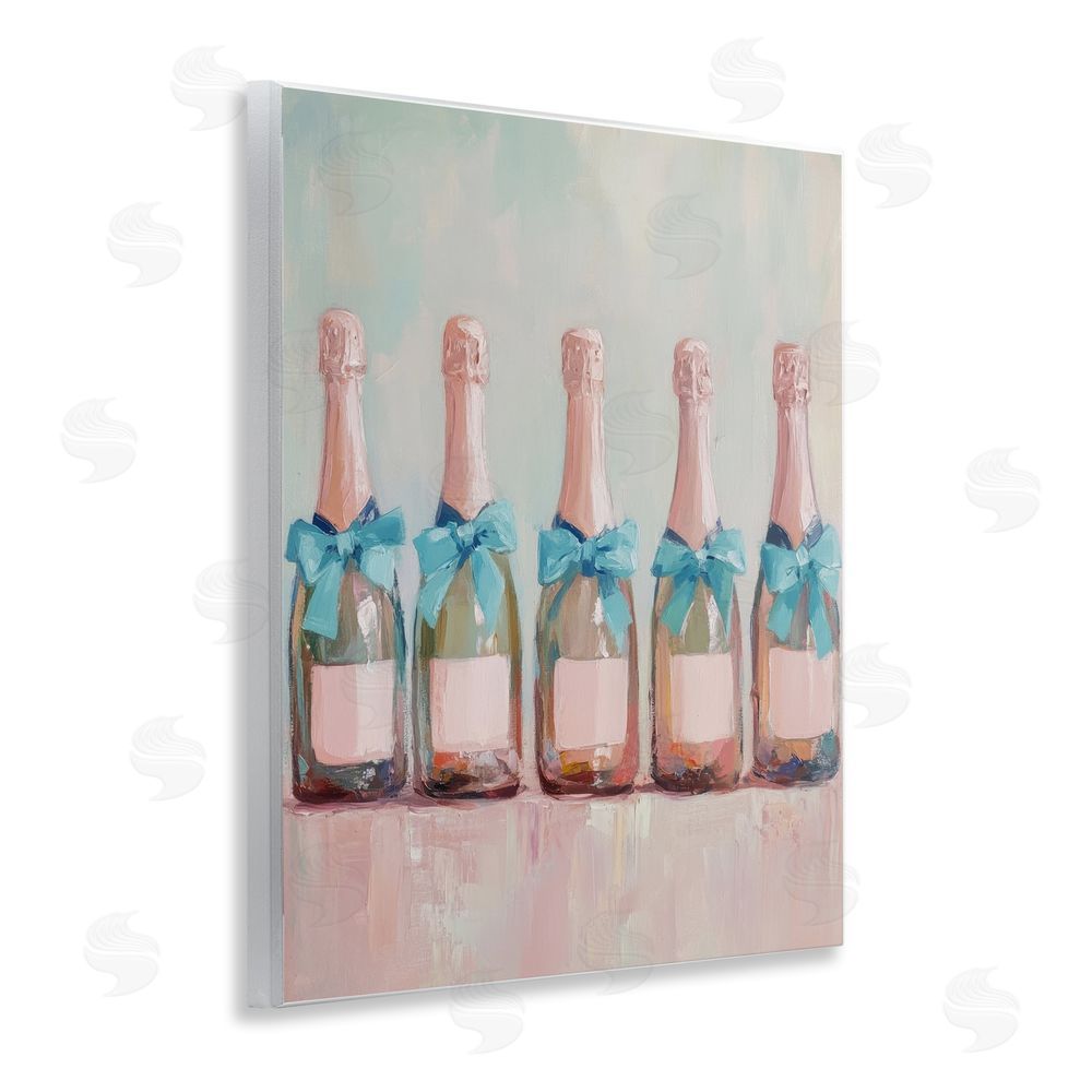 Petal Prints Design Pink and Blue Champagne Bottles Wall Plaque Art Print
