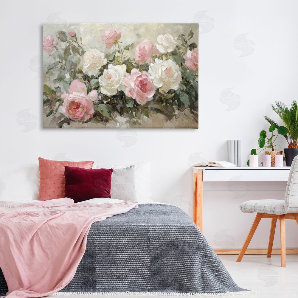 Petal Prints Design Rose Bouquets Pink and White Canvas Art on Wall