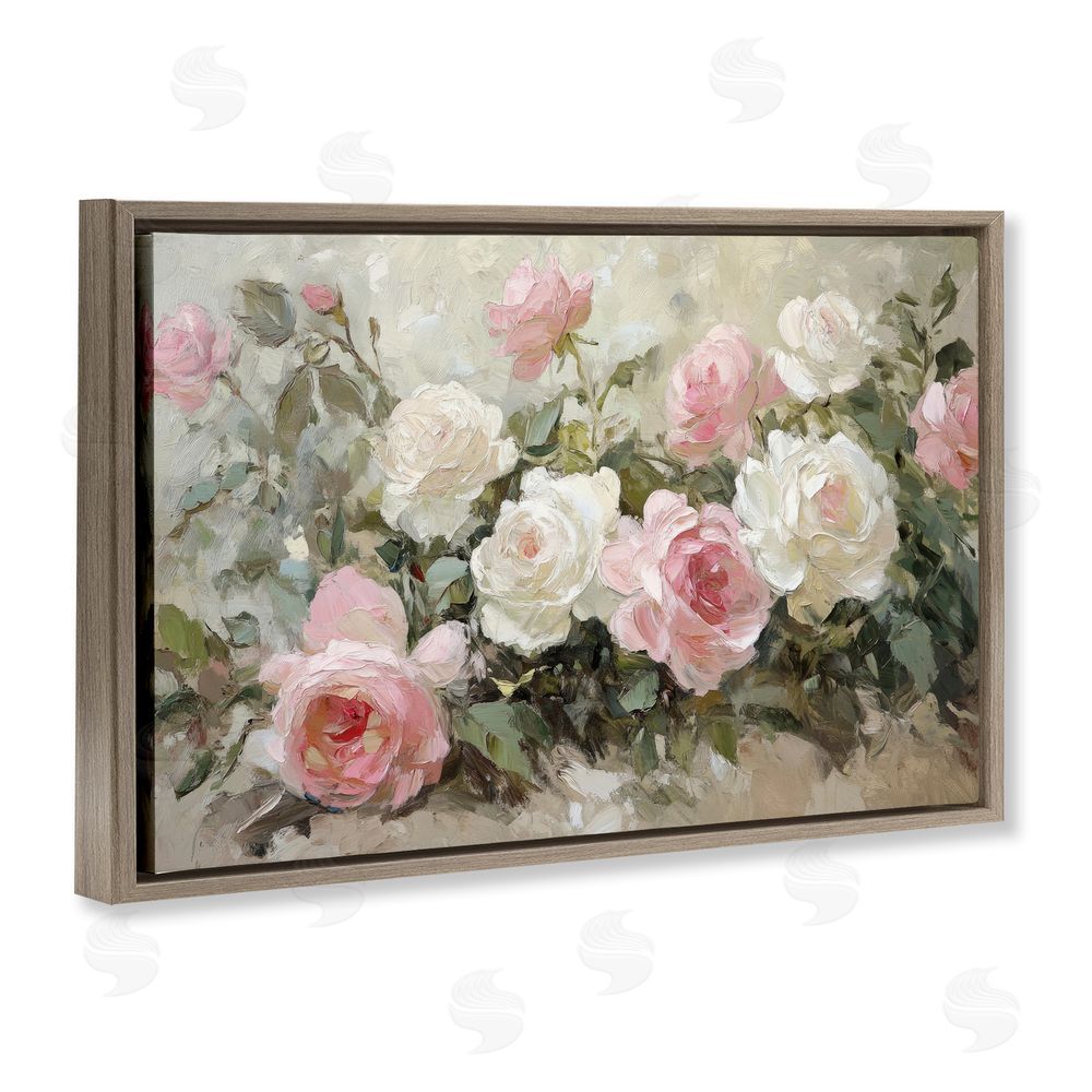 Petal Prints Design Rose Bouquets Pink and White Brown Floating Frame Canvas Wall Art Print