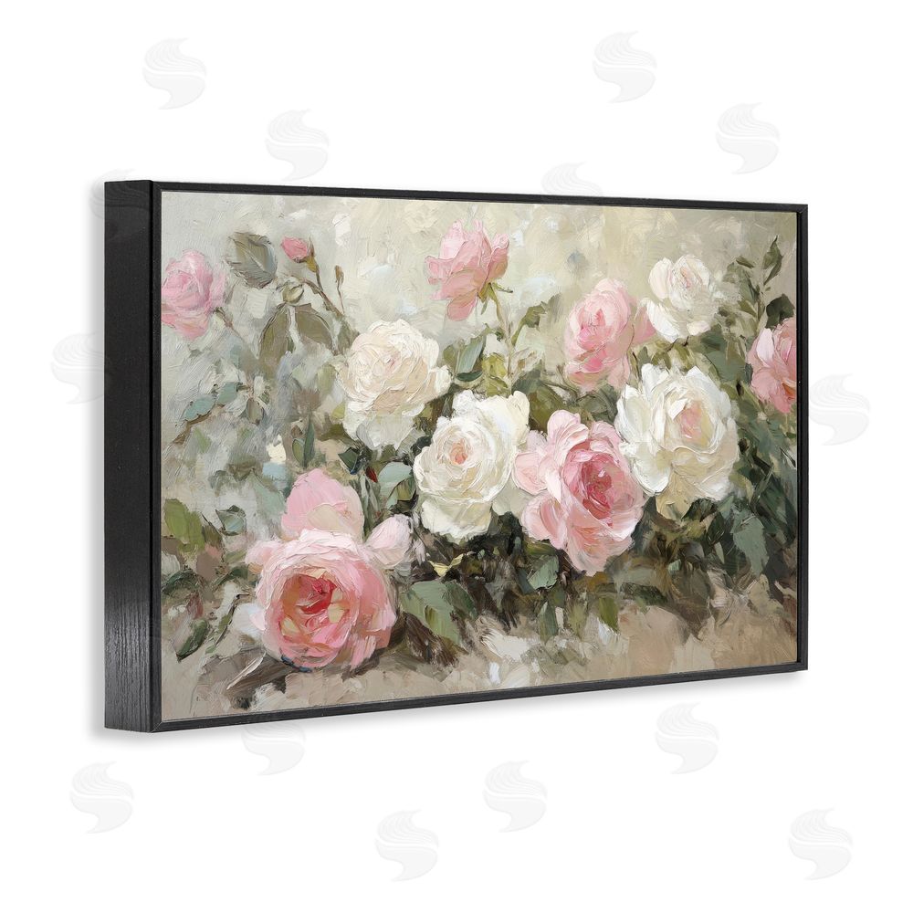 Petal Prints Design Rose Bouquets Pink and White Black Framed Giclee Wall Art Print