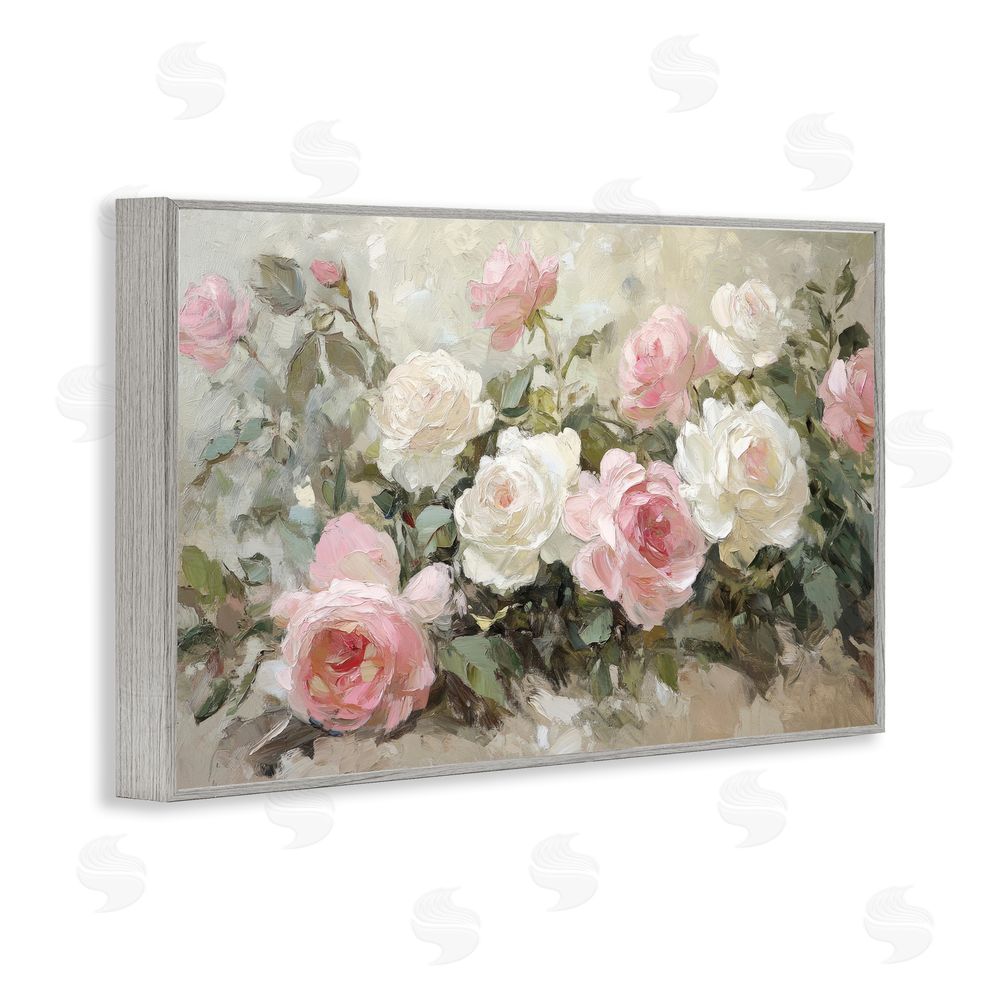 Petal Prints Design Rose Bouquets Pink and White Gray Framed Giclee Wall Art Print