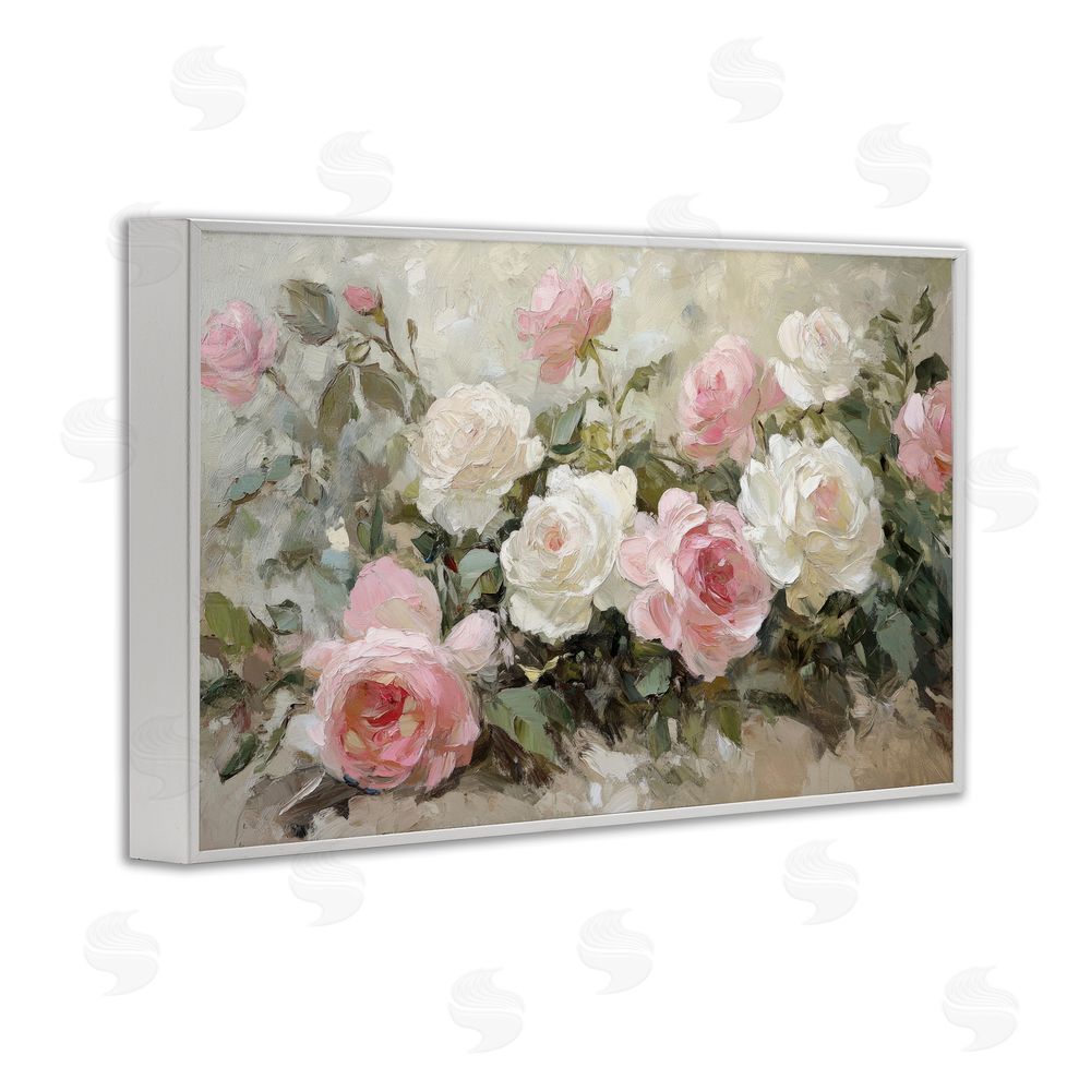 Petal Prints Design Rose Bouquets Pink and White White Framed Giclee Wall Art Print