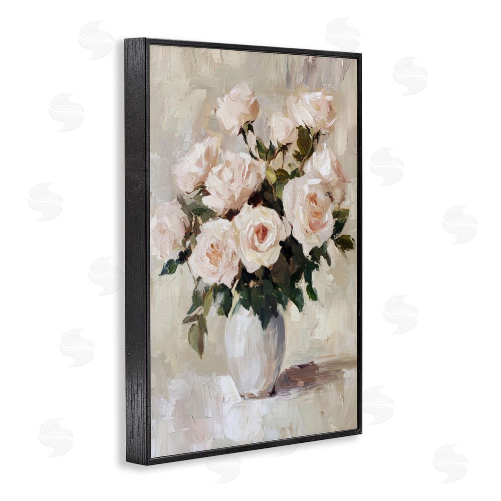 Petal Prints Design Peachy Roses in Flower Vase Black Framed Giclee Wall Art Print