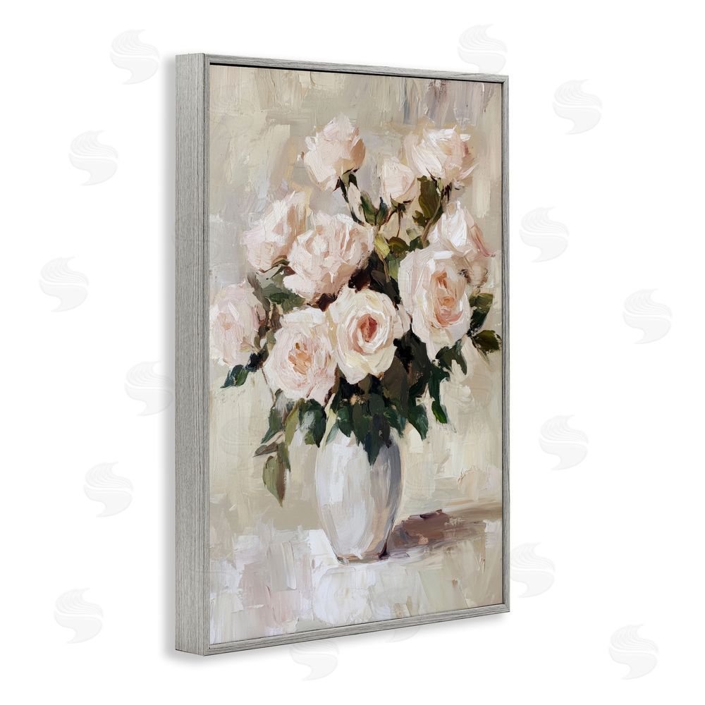 Petal Prints Design Peachy Roses in Flower Vase Gray Framed Giclee Wall Art Print
