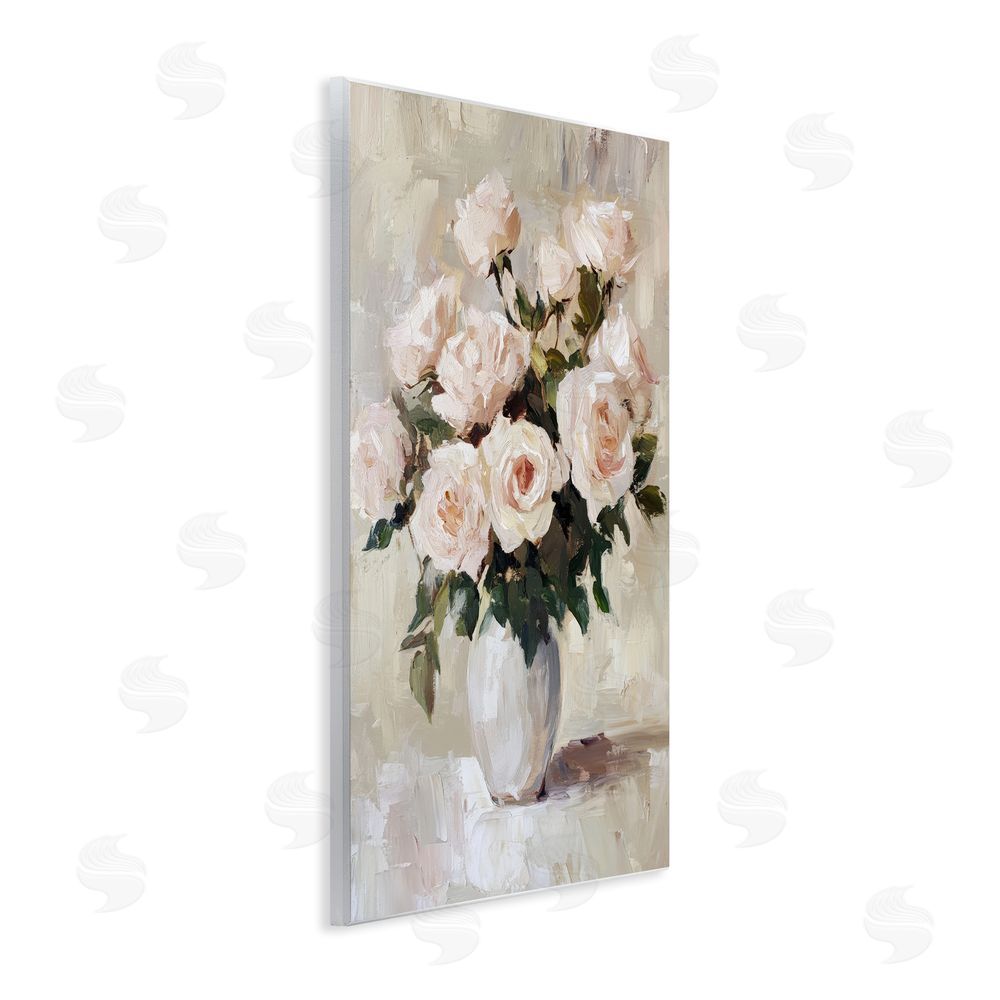 Petal Prints Design Peachy Roses in Flower Vase Wall Plaque Art Print