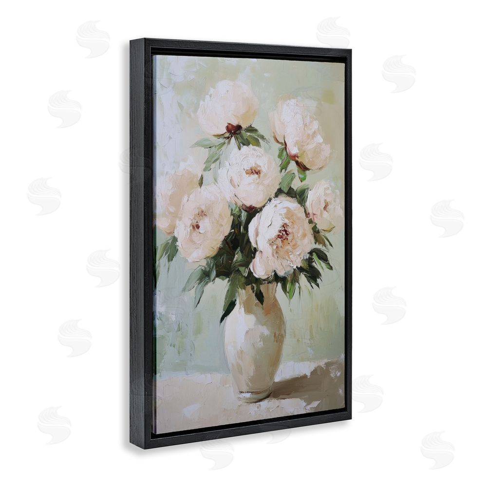 Petal Prints Design Soft Pink Bouquet Florals Black Floating Frame Canvas Wall Art Print