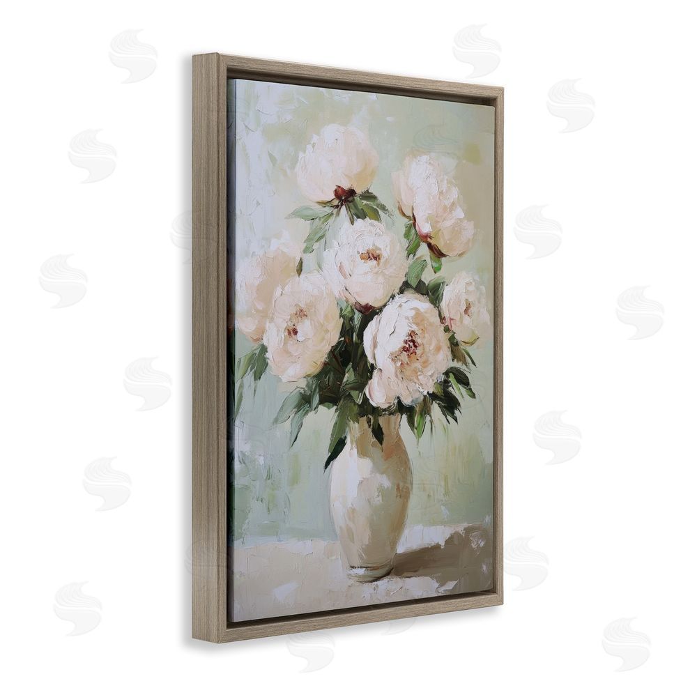 Petal Prints Design Soft Pink Bouquet Florals Brown Floating Frame Canvas Wall Art Print