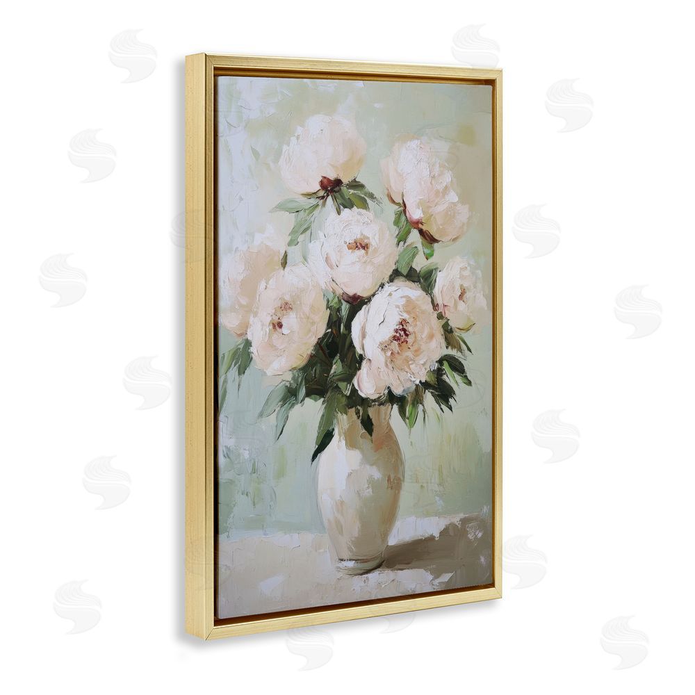 Petal Prints Design Soft Pink Bouquet Florals Gold Floating Frame Canvas Wall Art Print