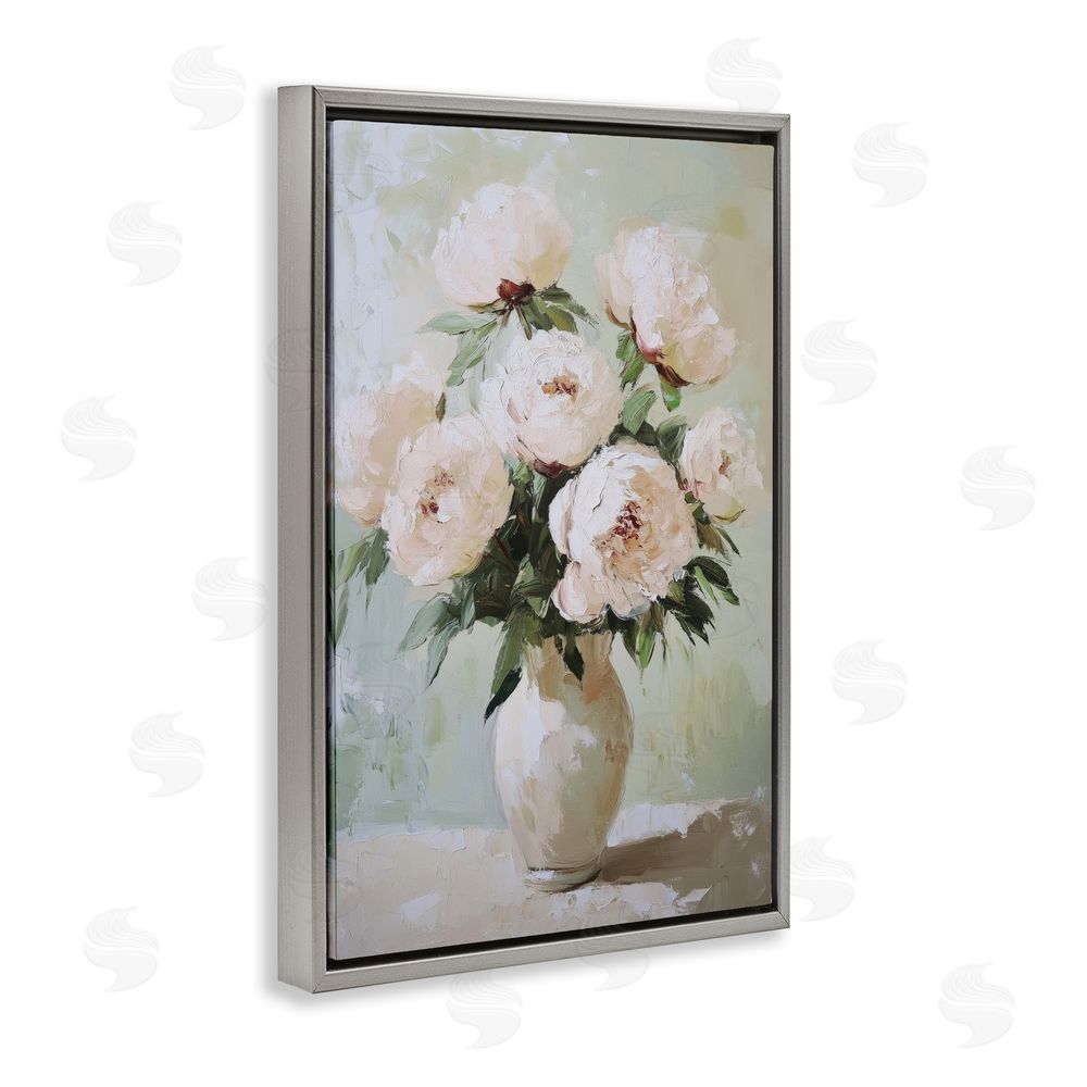Petal Prints Design Soft Pink Bouquet Florals Gray Floating Frame Canvas Wall Art Print