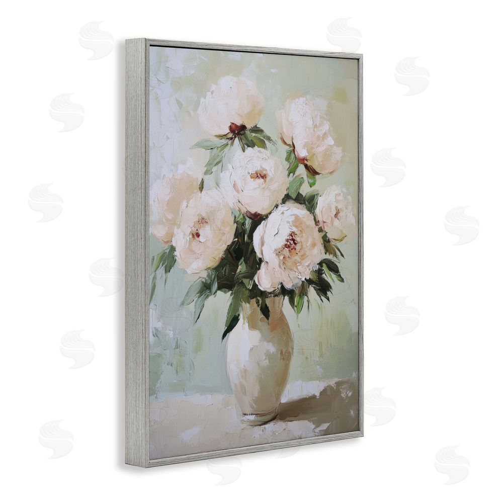 Petal Prints Design Soft Pink Bouquet Florals Gray Framed Giclee Wall Art Print