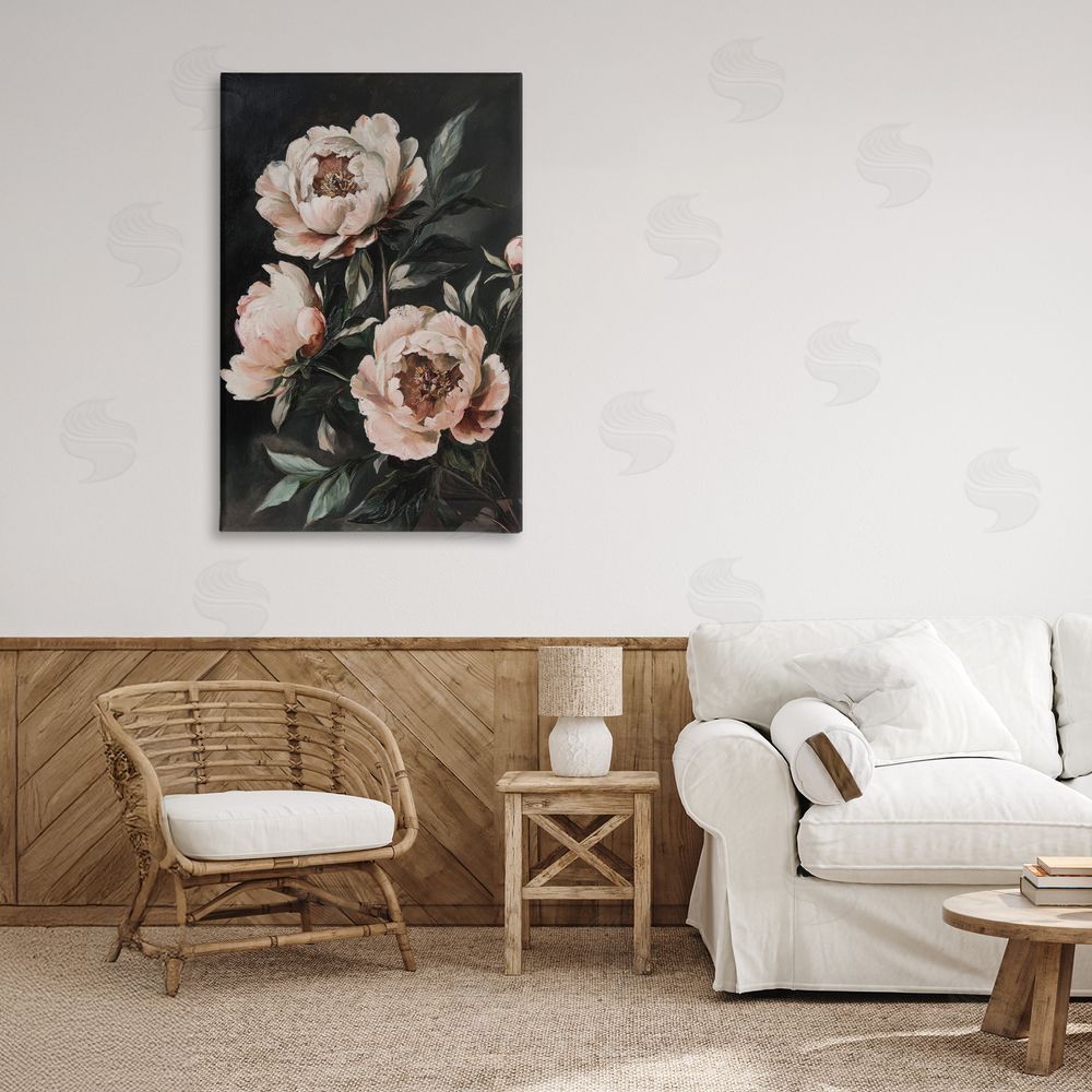 Petal Prints Design Dusty Pink Roses Floral Painting Canvas Art on Wall